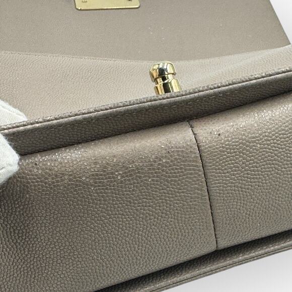 Medium Boy Flap Bag Quilted Caviar Leather Beige Authentic - Picture 4 of 16